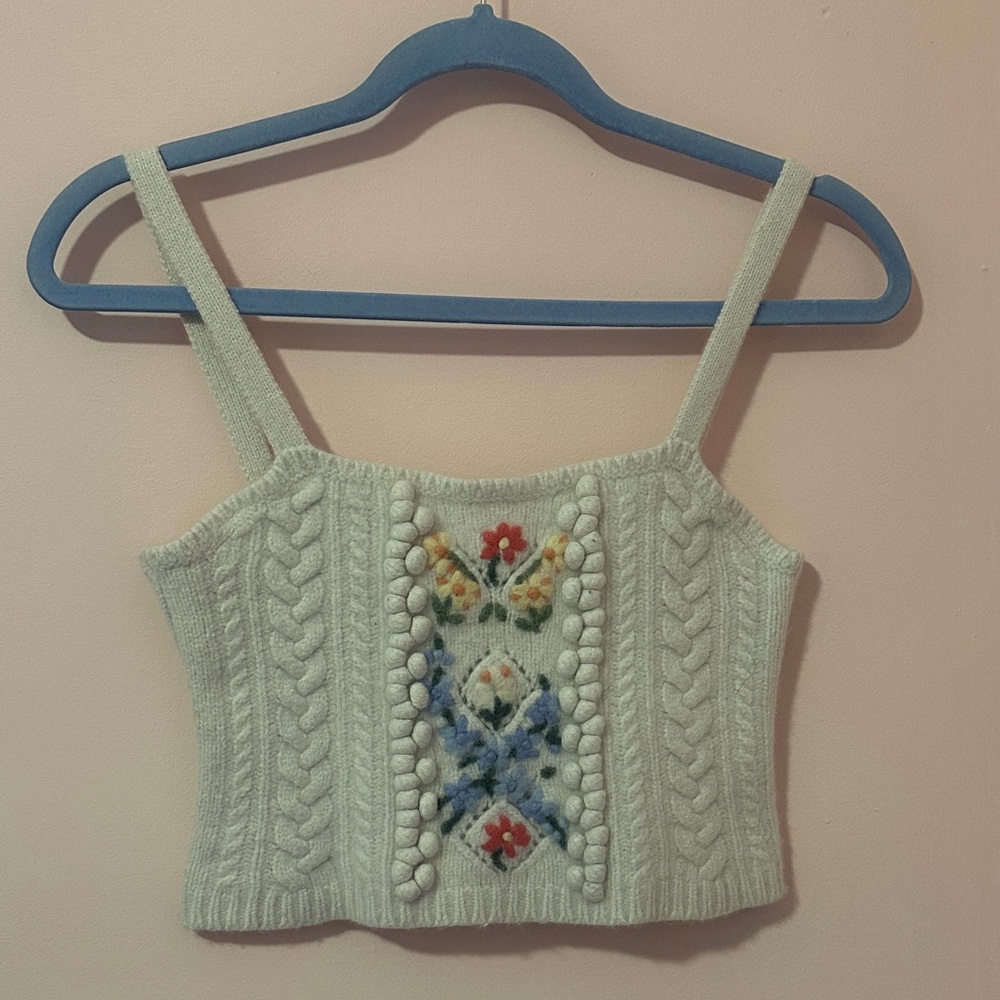 Polo Ralph Lauren Knit Crop Top with Colorful Floral Accents